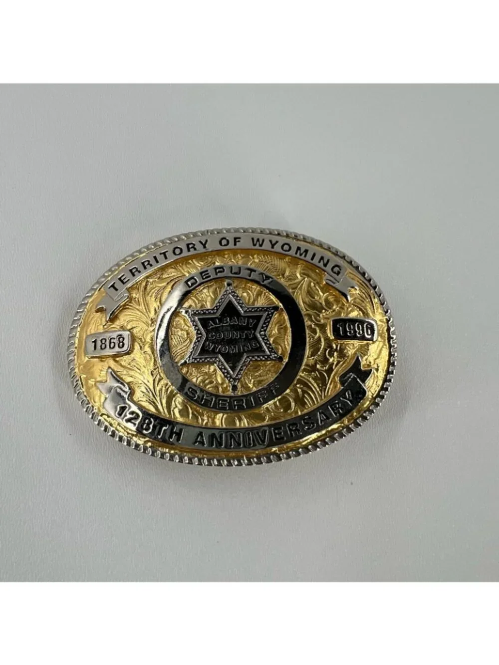 1996 Albany County Wyoming 128 Th Anniversary commemorative Belt Buckle